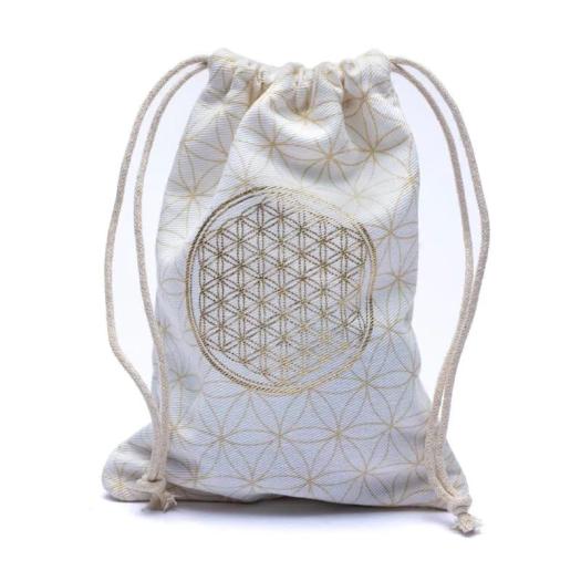 Bolsa de Algodón con Flor de la Vida Blanca 19x13cm
