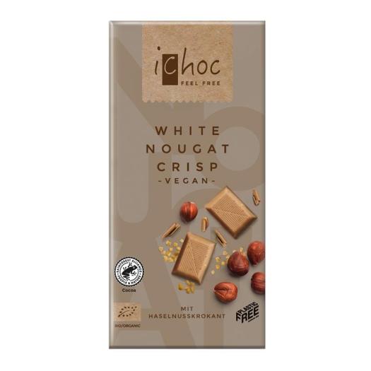 Chocolate Blanco Vegano con Praliné y Crocante de Avellanas Bio iChoc 80g