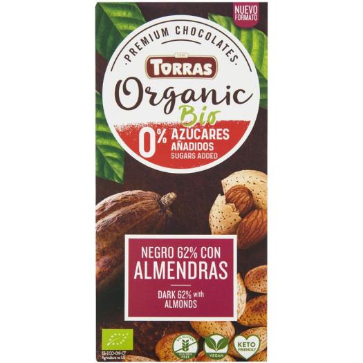 Chocolate Orgánico Sin Azúcar Negro con Almendras Bio 100g