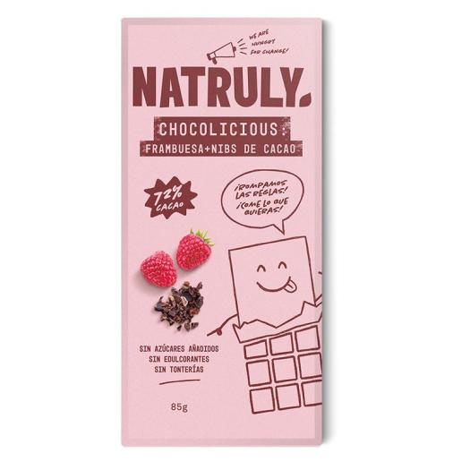 Chocolicious con Frambuesa y Nibs de Cacao Natruly 85g