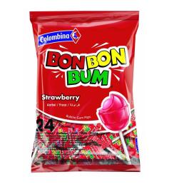 Chupetines Caramelo de Palo Relleno de Chicle Bon Bon Bum Fresa 24Uds 408g