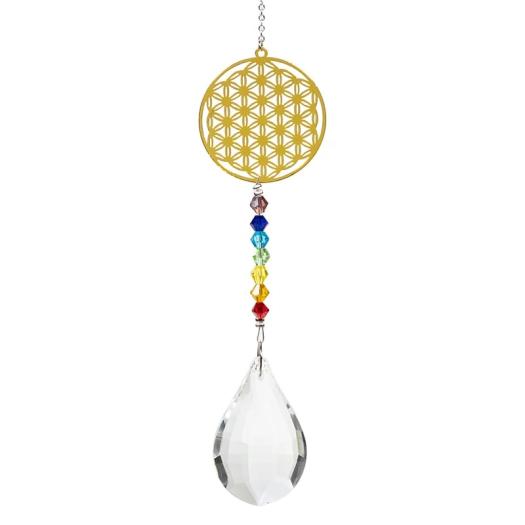 Colgante Decorativo Feng Shui con Flor de la Vida Chakras y Cristal 29cm
