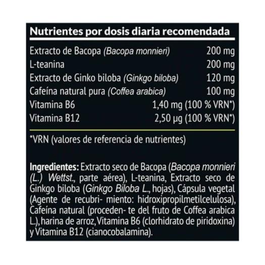 Focus con Cafeína natural, Bacopa y L-teanina Paleobull 60 cápsulas
