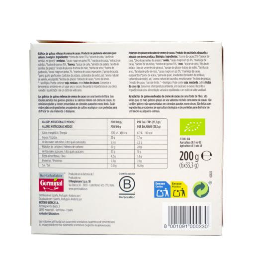 Galletas de Quinoa Rellenas de Cacao Sin Gluten Germinal Bio 200g