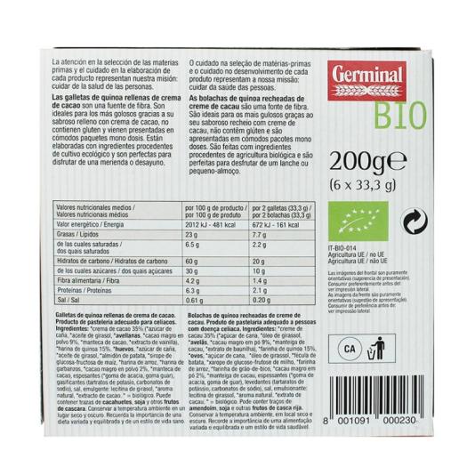 Galletas de Quinoa Rellenas de Cacao Sin Gluten Germinal Bio 200g