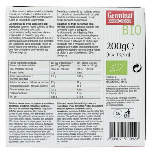 Galletas de Trigo Sarraceno y Arandanos sin gluten Germinal Bio 200g