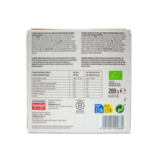 Galletas Sin Gluten Rellenas de Cacao Germinal Bio 200g