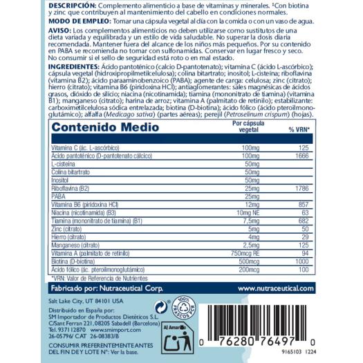 Hair Nutrients con L-Cisteína y Biotina Solaray 60 VegCaps