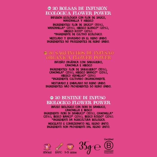 Infusión Flower Power con Flor de Sauco Manzanilla e Hibisco Cupper Bio 20 bolsitas