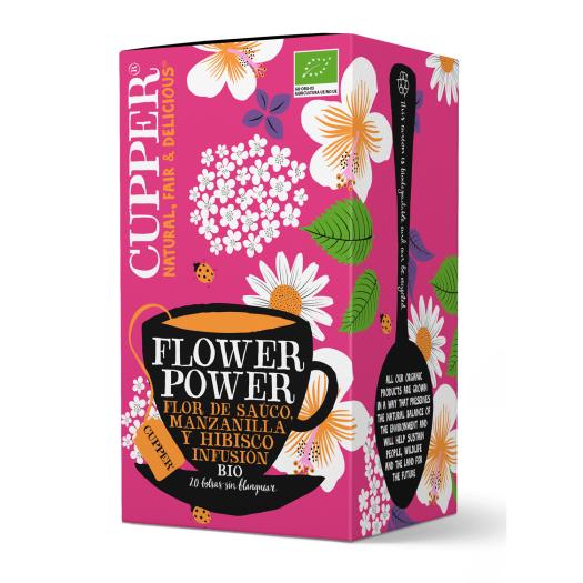 Infusión Flower Power con Flor de Sauco Manzanilla e Hibisco Cupper Bio 20 bolsitas