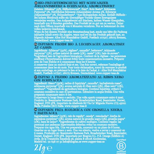 Infusión Fría con Grosella Negra y Equinácea Cupper Bio 10 bolsitas