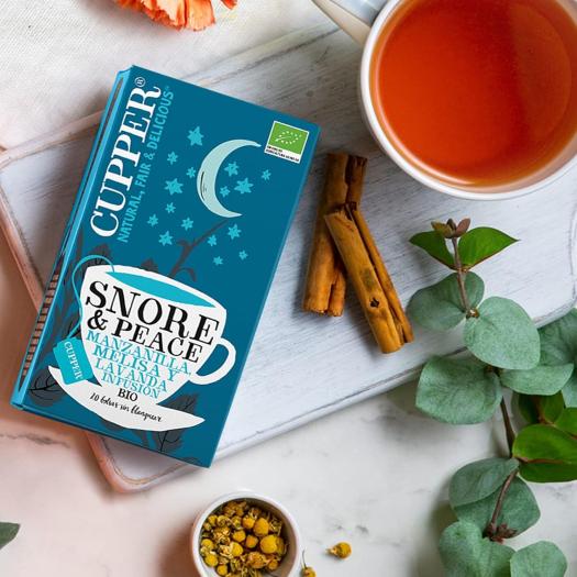 Infusión Snore & Peace con Manzanilla, Melisa y Lavanda Cupper Bio 20 bolsitas