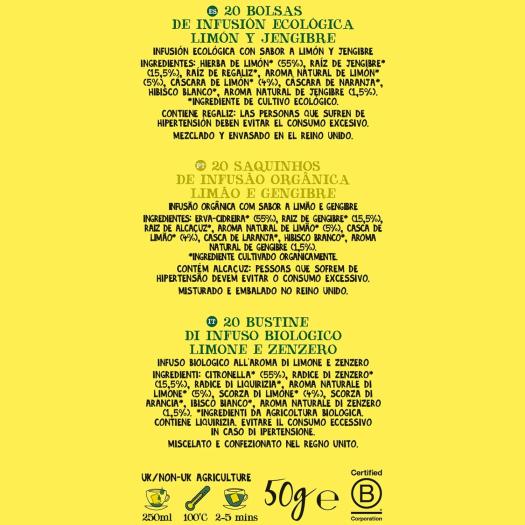 Infusión Supreme con Limón y Jengibre Cupper Bio 20 bolsitas