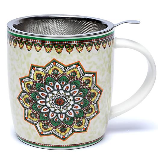 Juego de Taza de Té con Infusor Mandala Verde 400ml