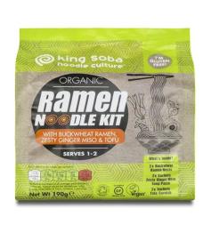 Kit de Noodles Ramen de Trigo Sarraceno con Jengibre Miso y Tofu Sin Gluten King Soba Bio 190g