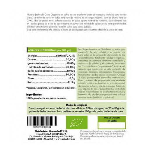 Leche de Coco en Polvo Salud Viva Bio 200g