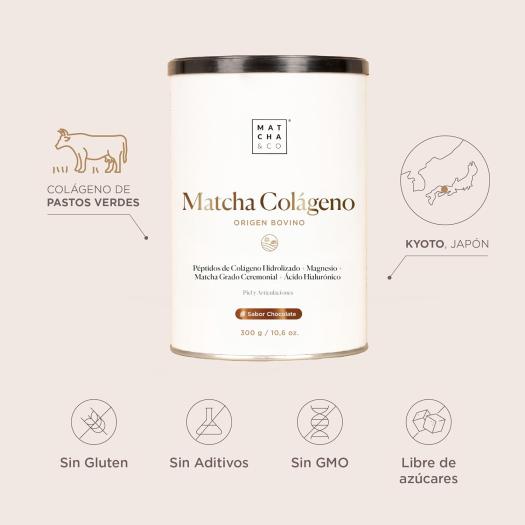 Matcha Collagen Colágeno Aroma Chocolate con Magnesio y Té Matcha Matcha&Co 300g