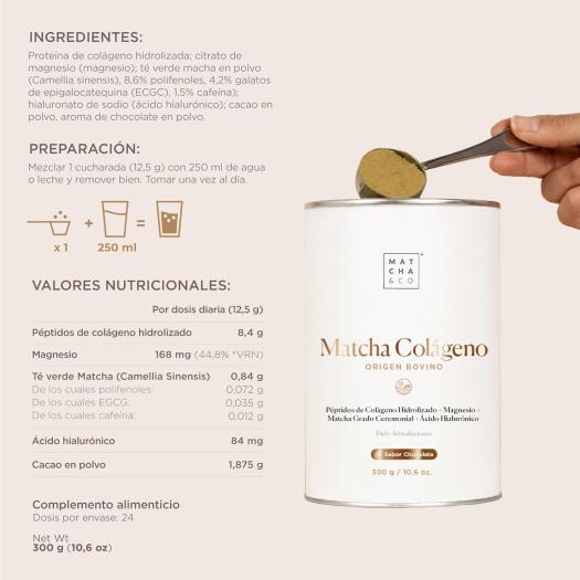 Matcha Collagen Colágeno Aroma Chocolate con Magnesio y Té Matcha Matcha&Co 300g
