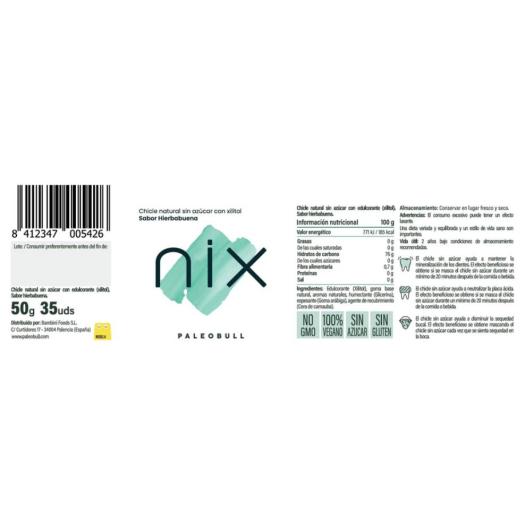 Nix: Chicles naturales de hierbabuena con xilitol Paleobull 35u