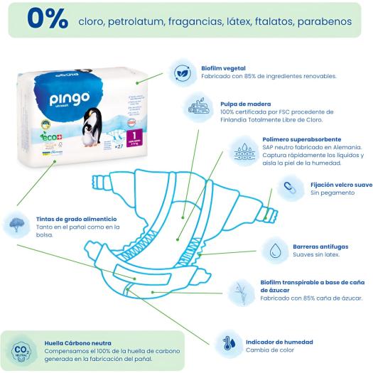 Pañales Talla 1 Recién Nacido 2-5Kg Pingo Bio 27ud