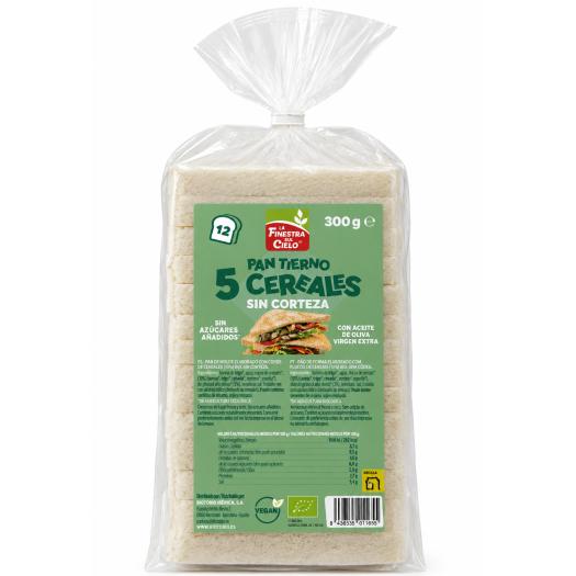 Pan de Molde Tierno 5 Cereales sin Corteza La Finestra Bio 300g