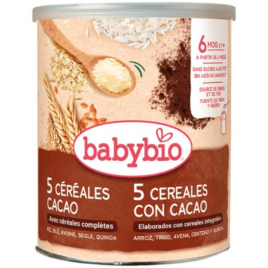 Papillas en Polvo 5 Cereales con Cacao Babybio Bio 220g