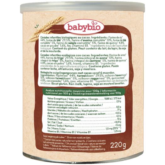 Papillas en Polvo 5 Cereales con Cacao Babybio Bio 220g
