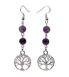 Pendientes de Flourita y Amatista con Árbol de la Vida