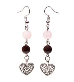 Pendientes de Granate y Cuarzo Rosa con Corazón