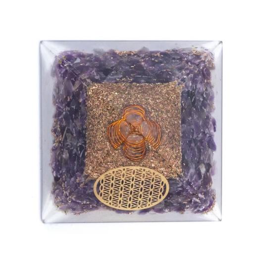 Pirámide de Orgonita Amatista Flor de la Vida 7x7x6cm