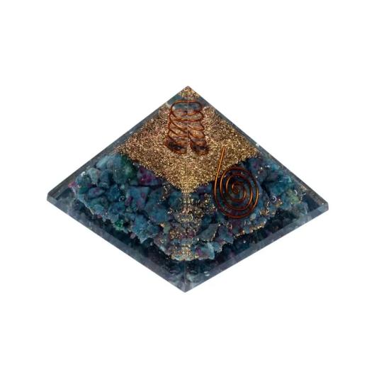 Pirámide de Orgonita Rubí en Cianita 7x7x6cm