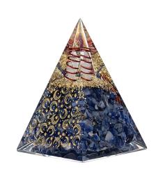 Pirámide de Orgonita Sodalita con Luna y Estrellas 6x6x8.5cm