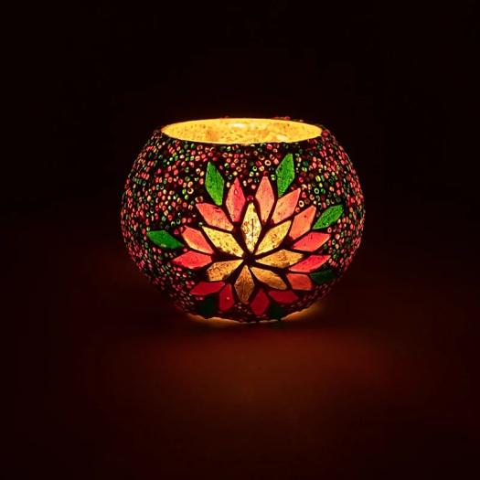 Portavelas de Té Mosaico de Hojas 7,5cm