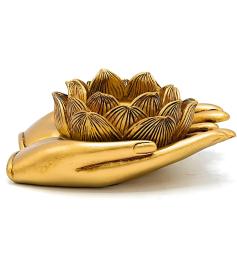 Portavelas Manos de Loto Color Oro