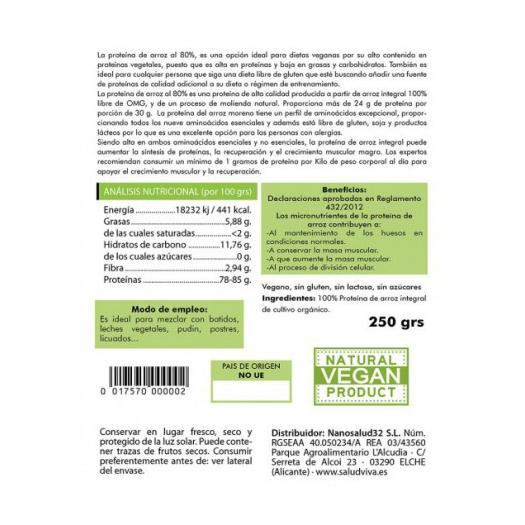 Proteína de Arroz al 80% Bio 250g