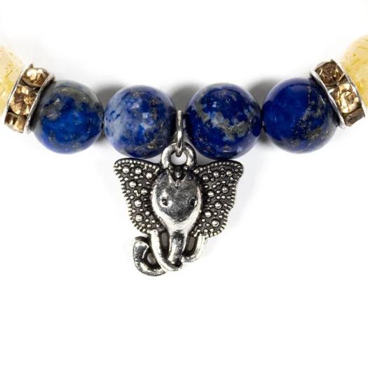 Pulsera de Lapislázuli y Cuarzo Rutilado con Ganesha 8mm