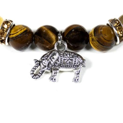 Pulsera de Ojo de Tigre y Cuarzo Rutilado con Elefante 8mm