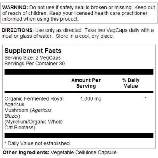Royal Agaricius Champiñon del Sol 500mg Solaray 60 VegCaps