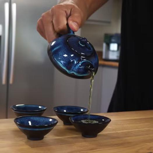 Set de Tetera Cerámica 4 Tazas Azul