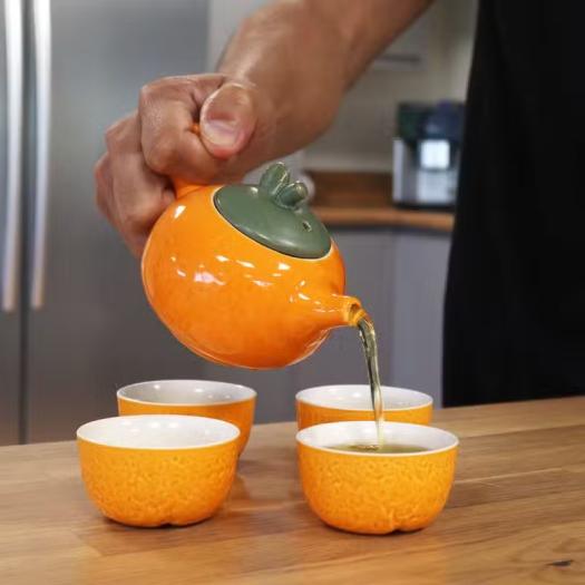 Set de Tetera Cerámica 4 Tazas Naranja
