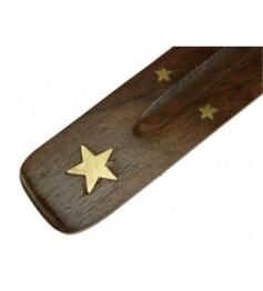 Soporte Incienso Madera Estrella 25cm