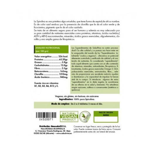 Spirulina en Tabletas Bio 125g 260 Tabletas