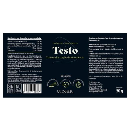Testo con Tribulus, Fenogreco y Zinc Paleobull 60 cápsulas