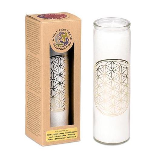 Vela de Estearina Flor de la Vida en Vidrio Blanca